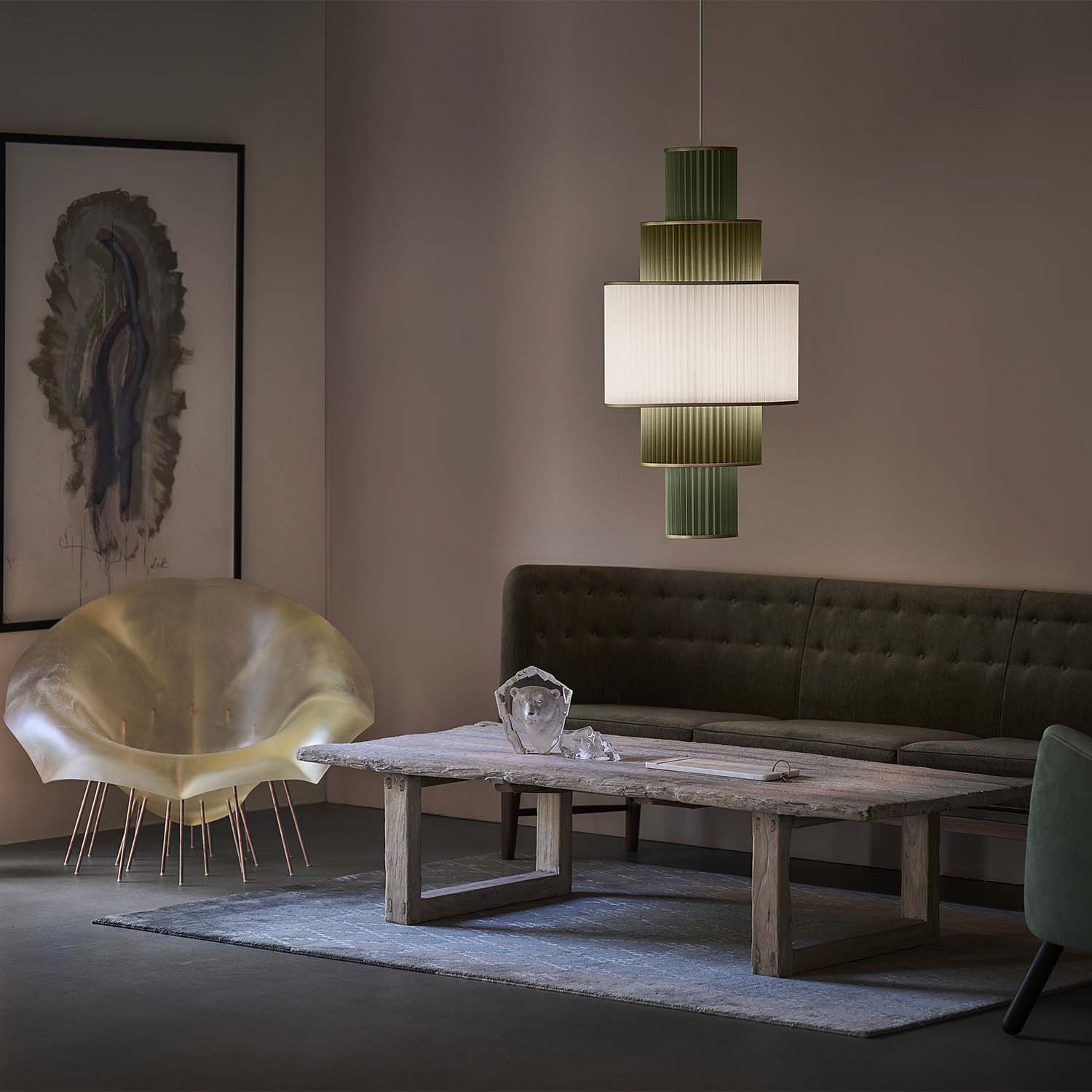 PLIVELLO 113 - Chic hanging lamp in artisanal pleated paper, white or green