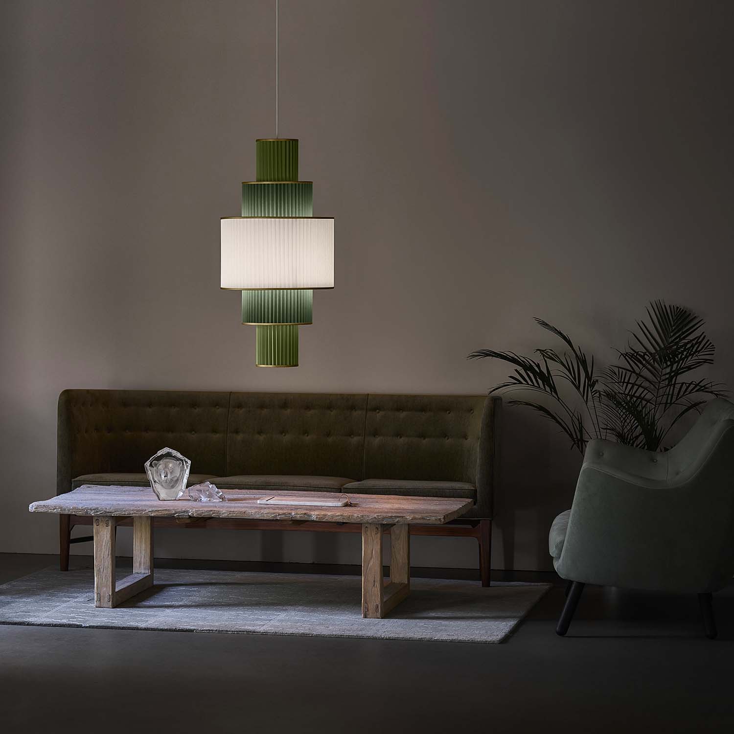 PLIVELLO 113 - Chic hanging lamp in artisanal pleated paper, white or green