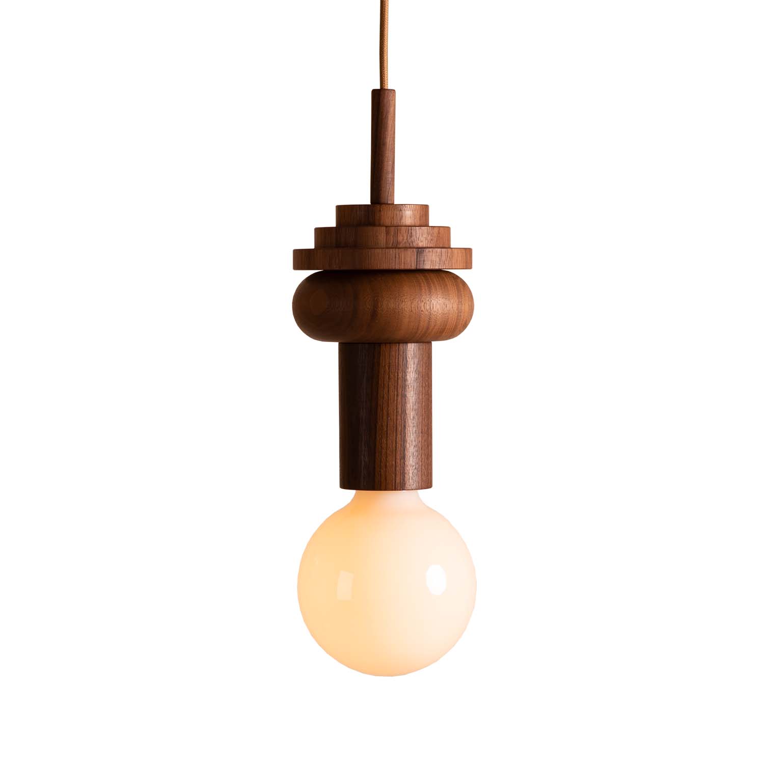 JUNIT WALNUT - Ball-shaped pendant light in walnut wood