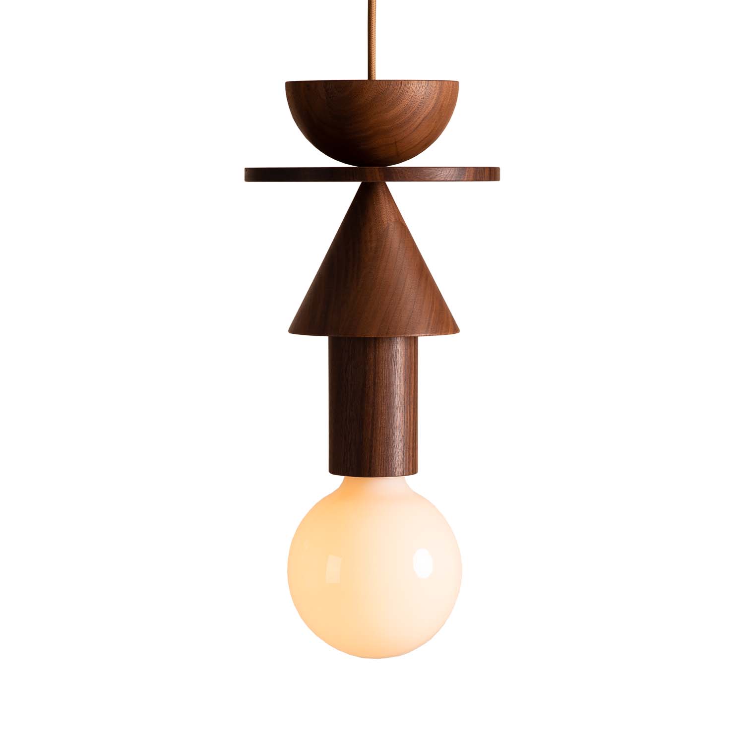JUNIT WALNUT - Ball-shaped pendant light in walnut wood
