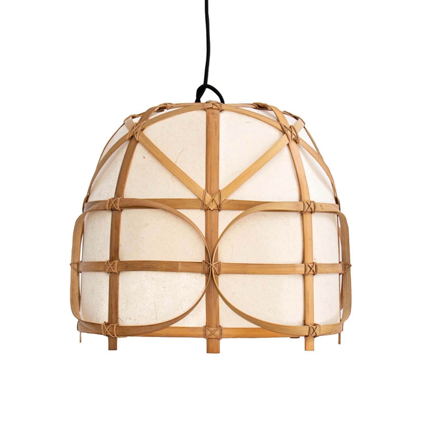 BAGOBO R - Cage pendant lamp in bamboo and ethnic white paper