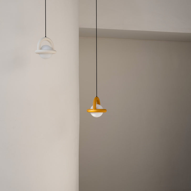 BALLOON - Globe pendant lamp in glass and colored steel structure