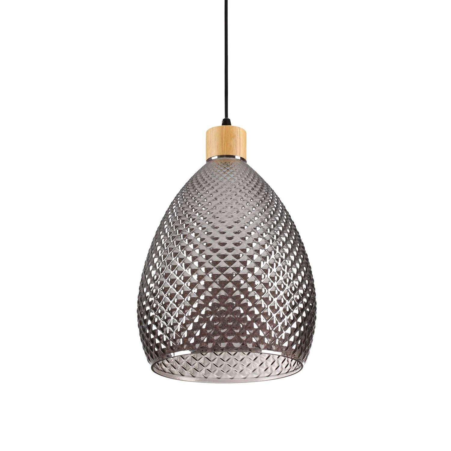 BERGEN - Vintage pendant light in smoked glass with patterns