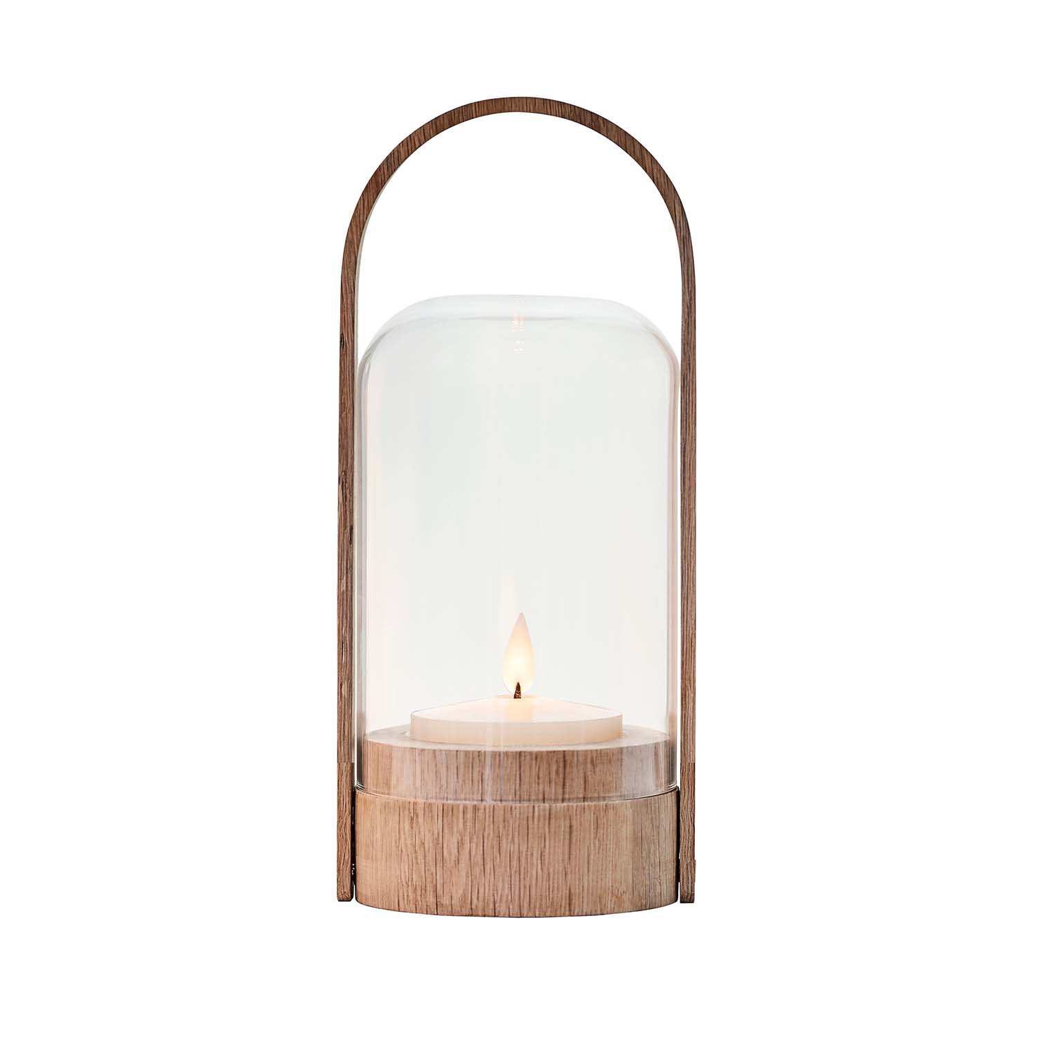 KERZENLICHT – Kerzenlampe aus Holz und Glas mit Griff, wiederaufladbar