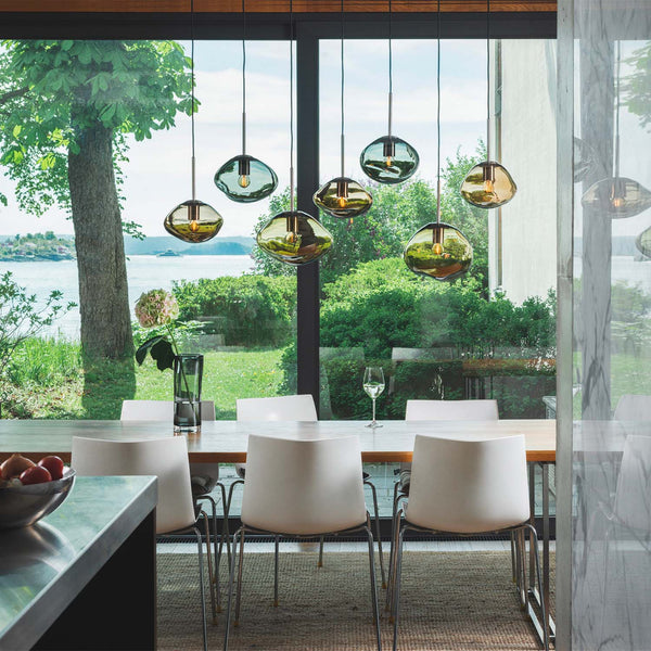 CRYSTAL STONE - Distorted and asymmetrical blown glass pendant lamp