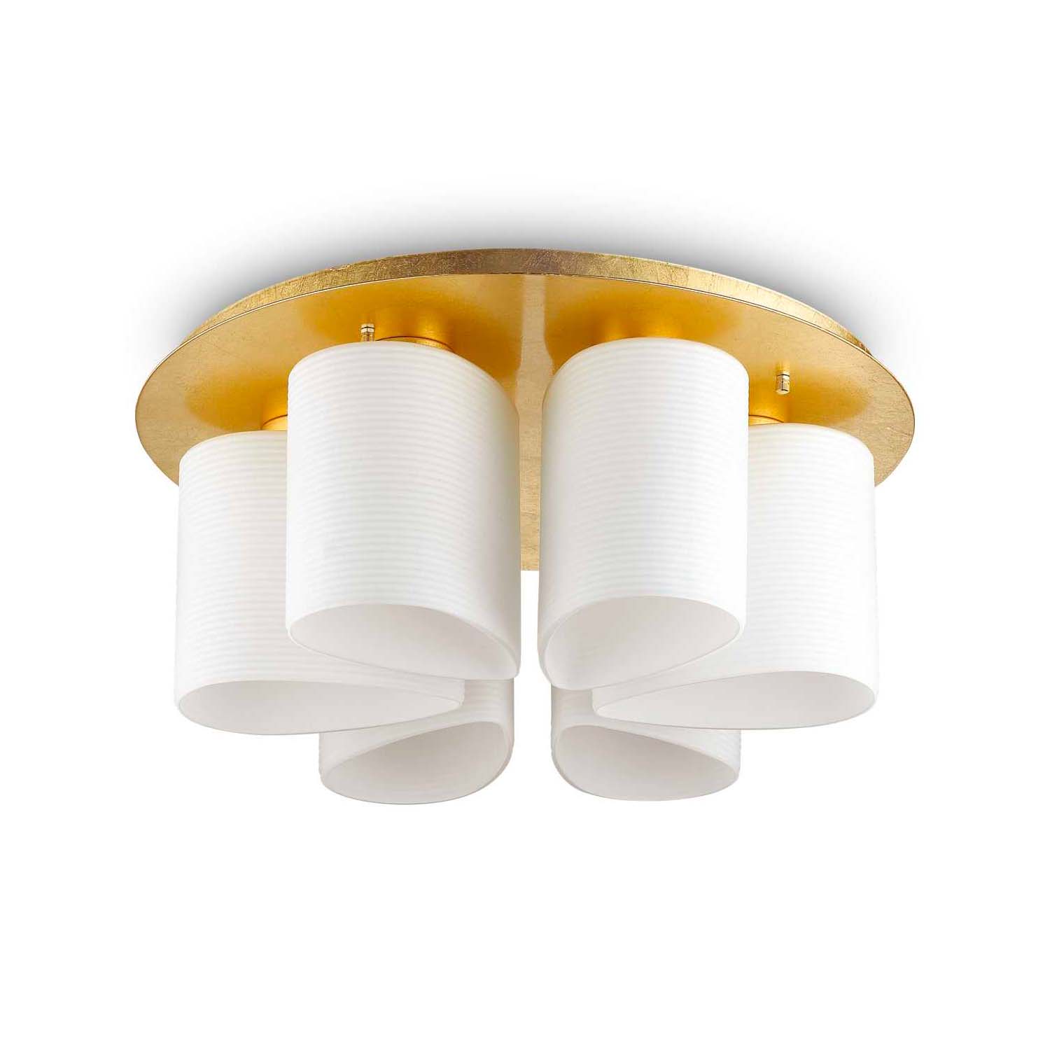 DAISY - Flower-shaped ceiling light in white glass and brass