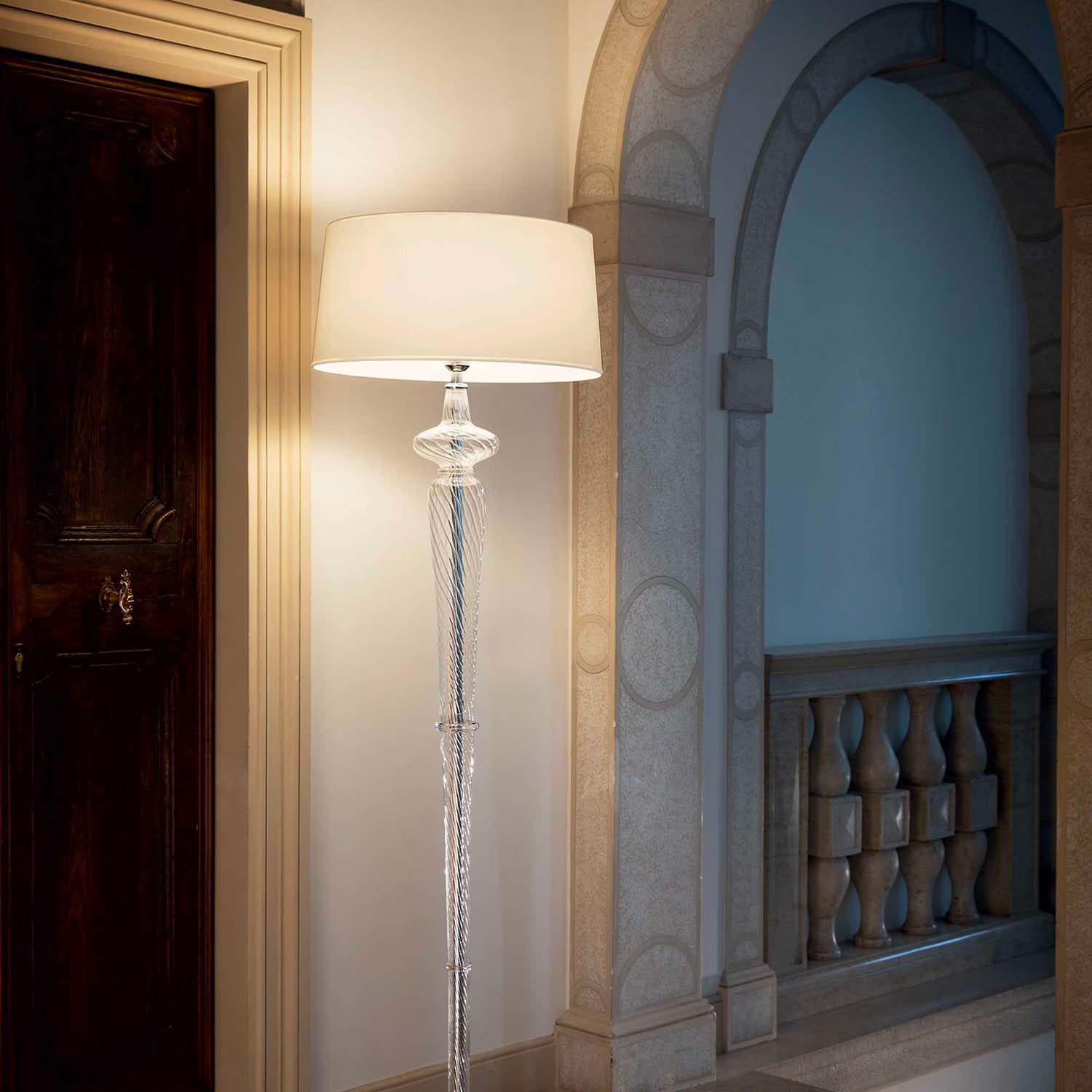 FORCOLA - Baroque floor lamp in glass and fabric lampshade