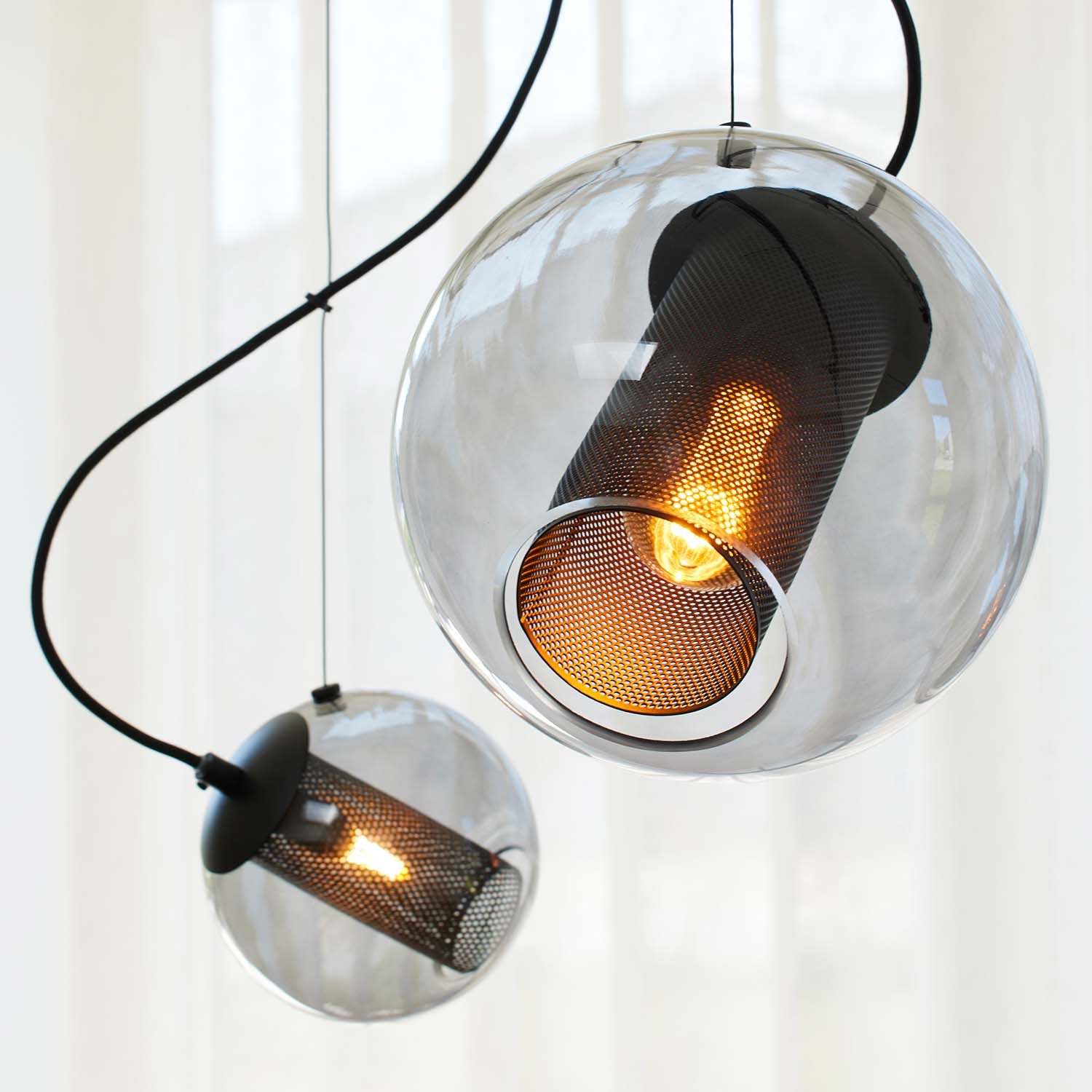 FORTY-FIVE - Glass globe pendant light and industrial design tube