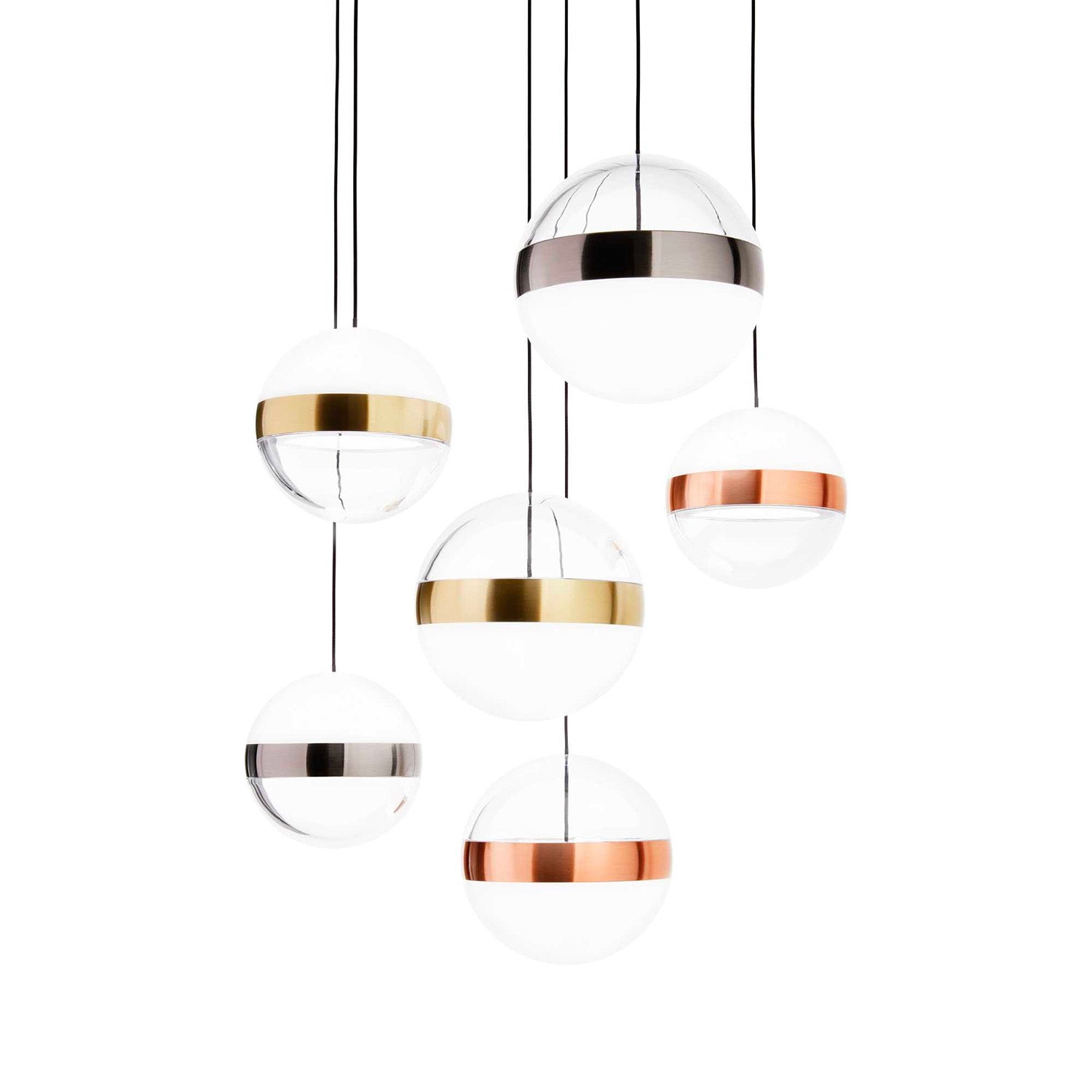 GALAXY - Glass globe pendant light with copper, brass and nickel