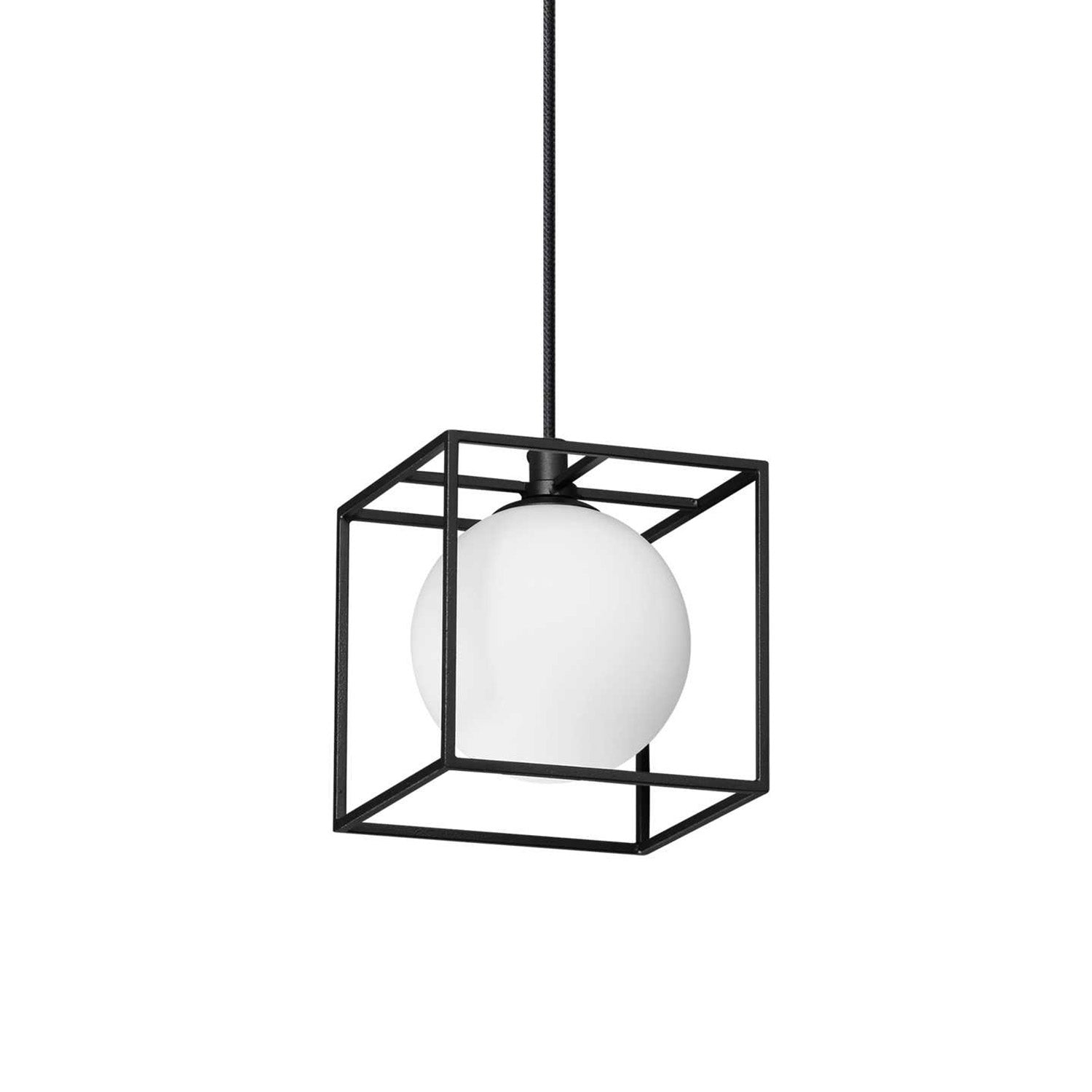 LINGOTTO - Cube metal pendant light with glass ball