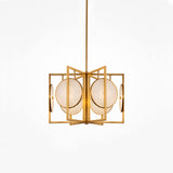 MARMO - Art Deco Golden Brass and White Marble Chandelier