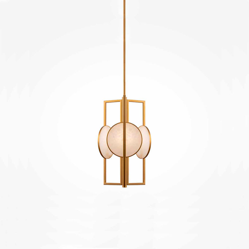 MARMO - Art Deco Golden Brass and White Marble Pendant