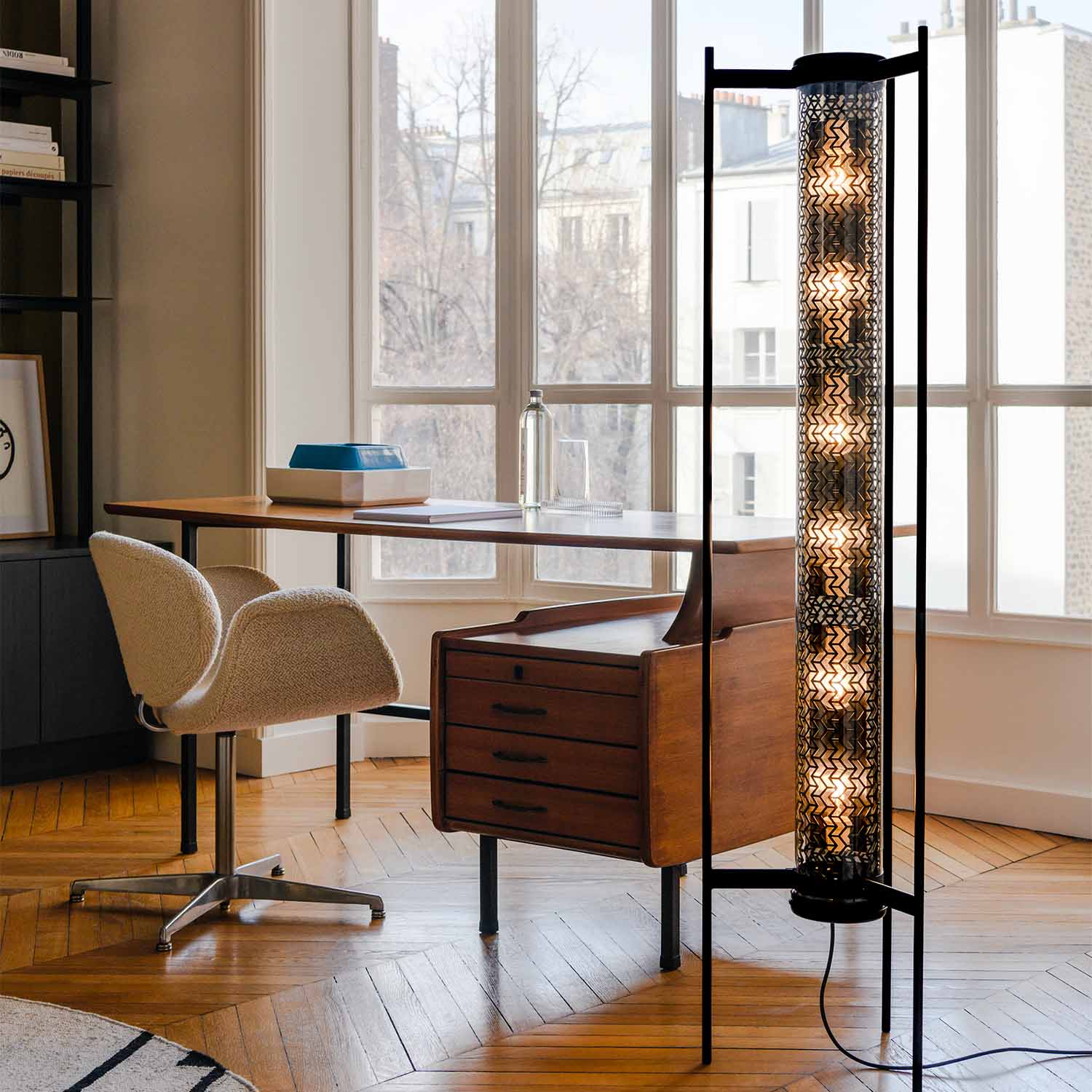 MONCEAU - Designer glass tube floor lamp for living room