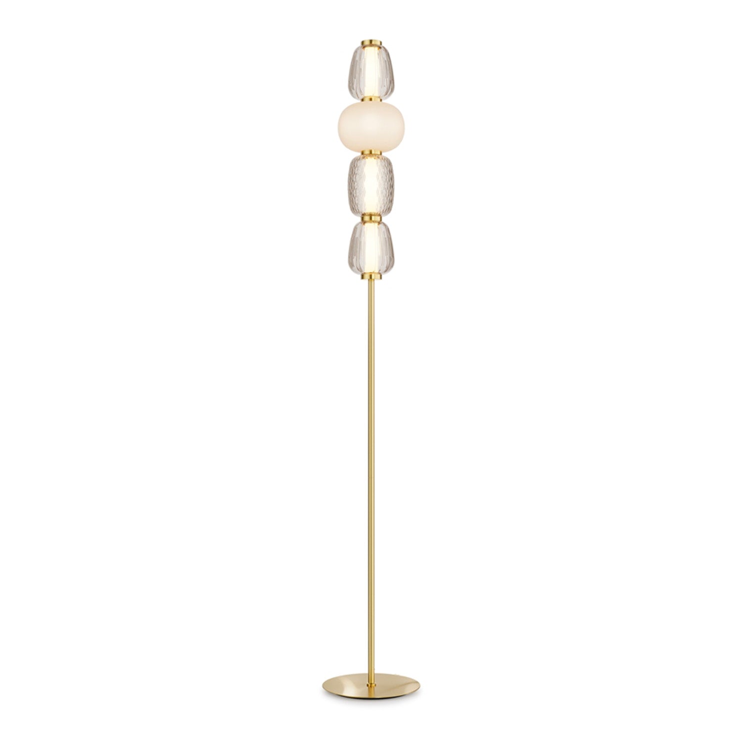 MUSTER – Stehlampe aus Glas und goldenem oder silbernem Stahl