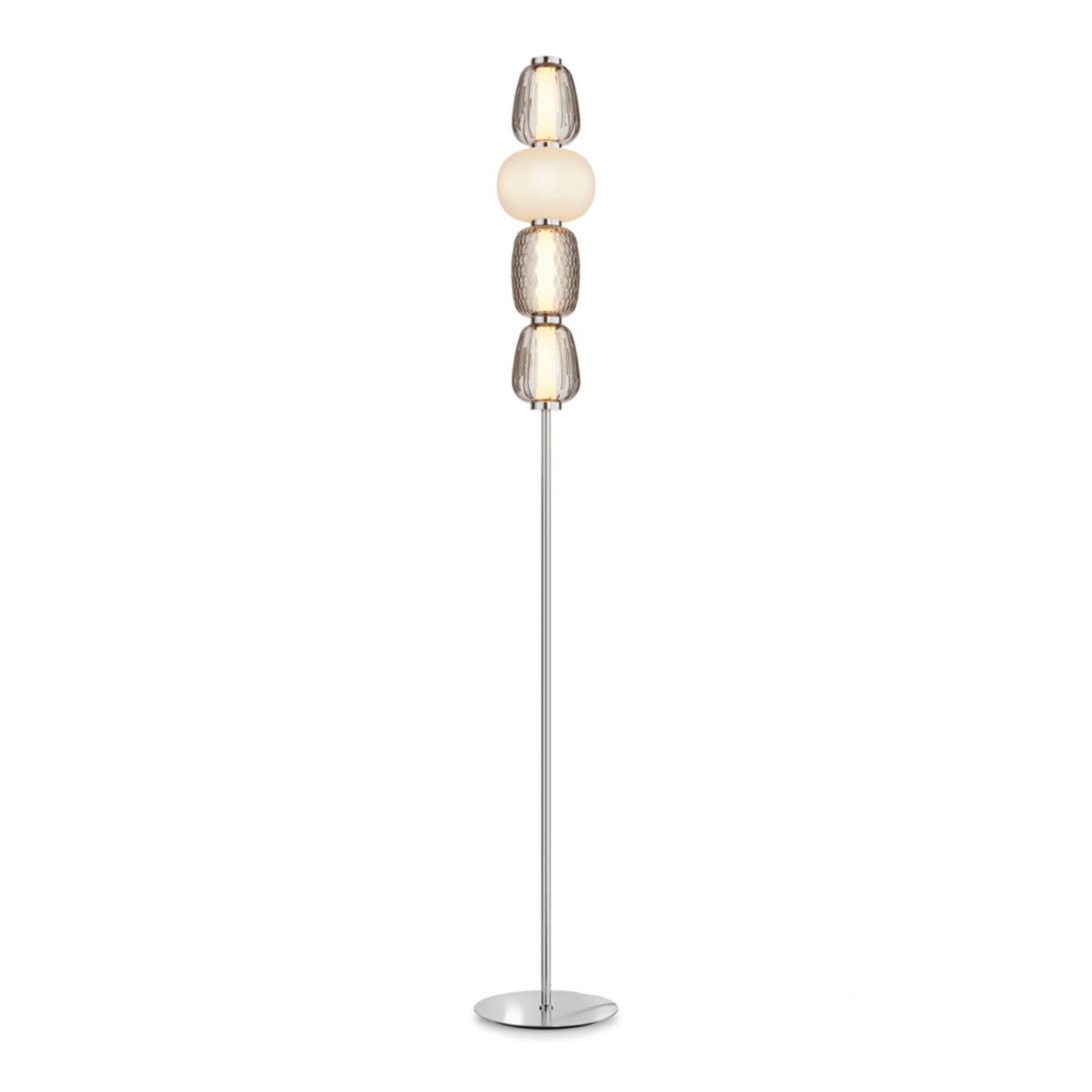 MUSTER – Stehlampe aus Glas und Gold oder Chromstahl