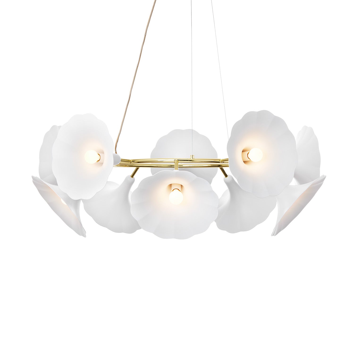 PETALII 10 - Large elegant chandelier in white flower and polished gold