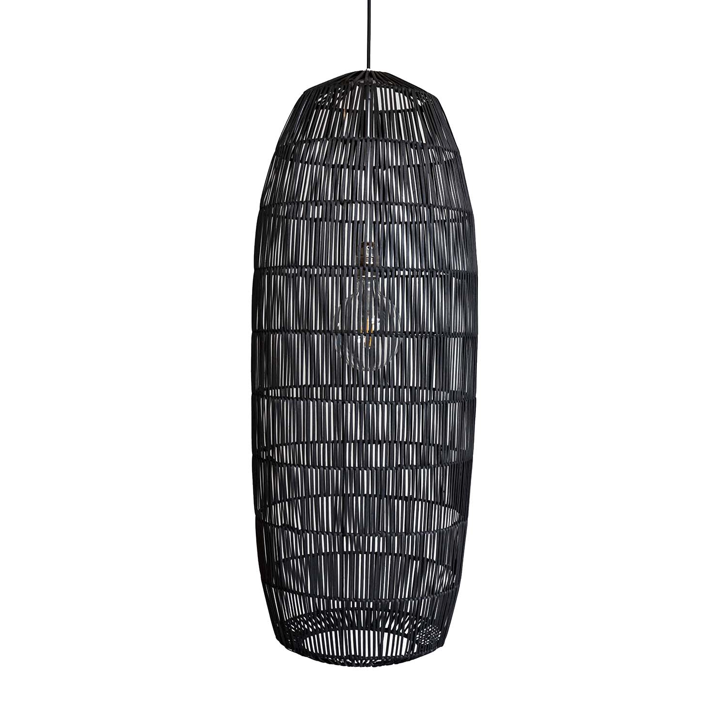 PICKLE - Handmade natural or black rattan tube pendant light