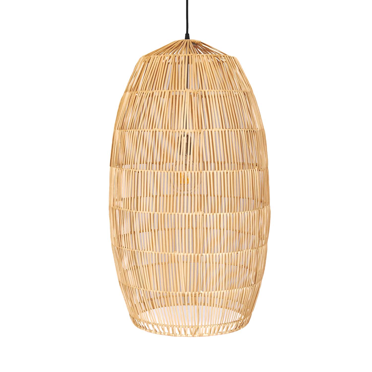 PICKLE SHORT - Round pendant light in natural or exotic black rattan