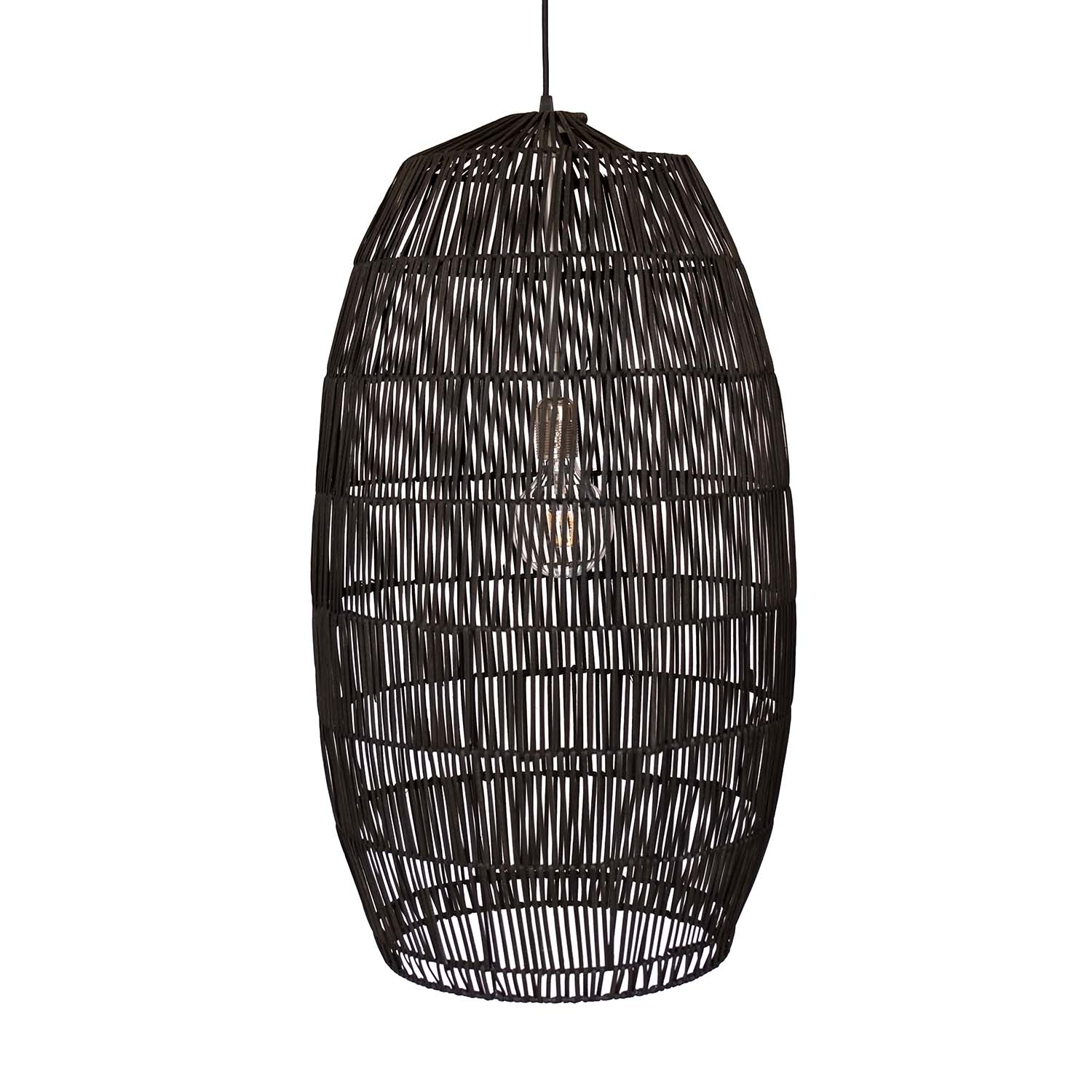 PICKLE SHORT - Round pendant light in natural or exotic black rattan