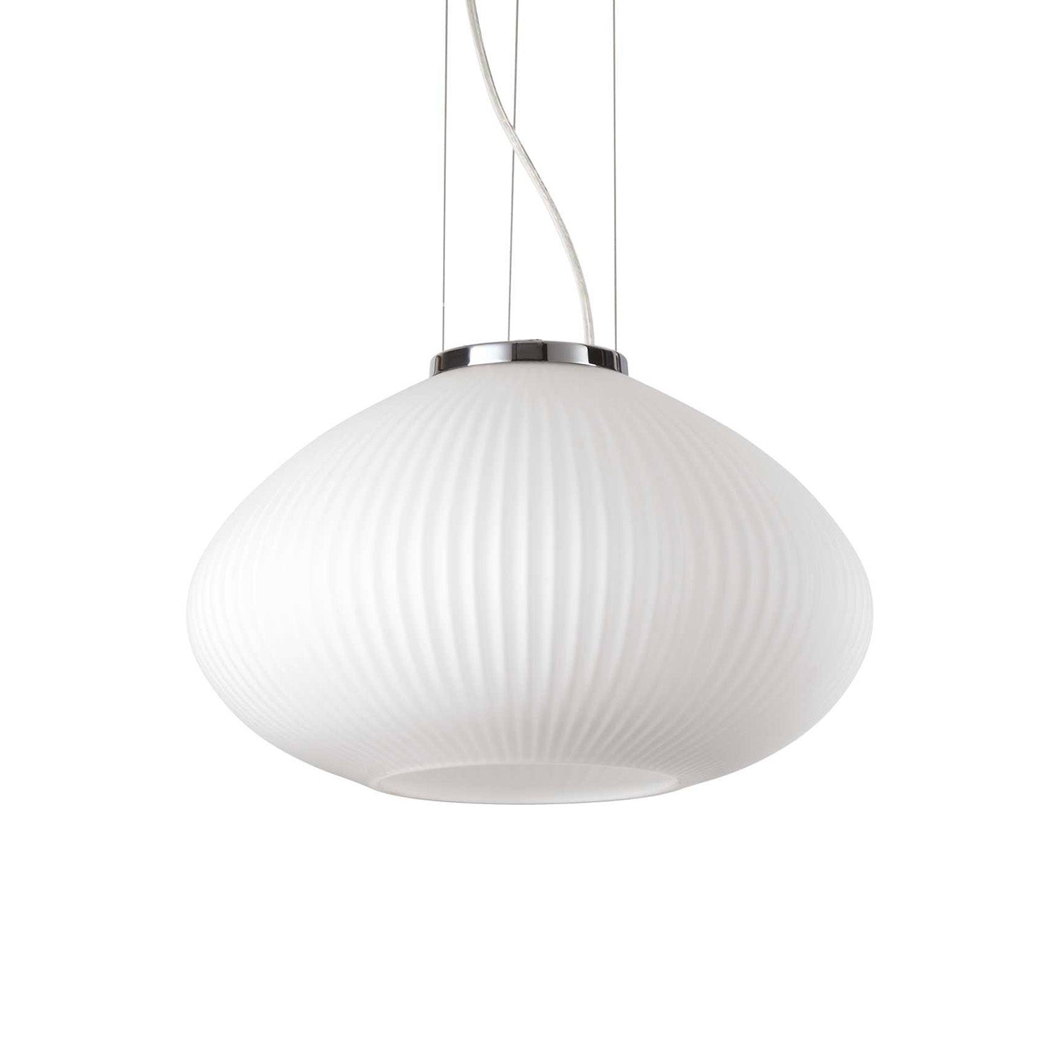 PLISSE - Opaque white corrugated glass pendant light