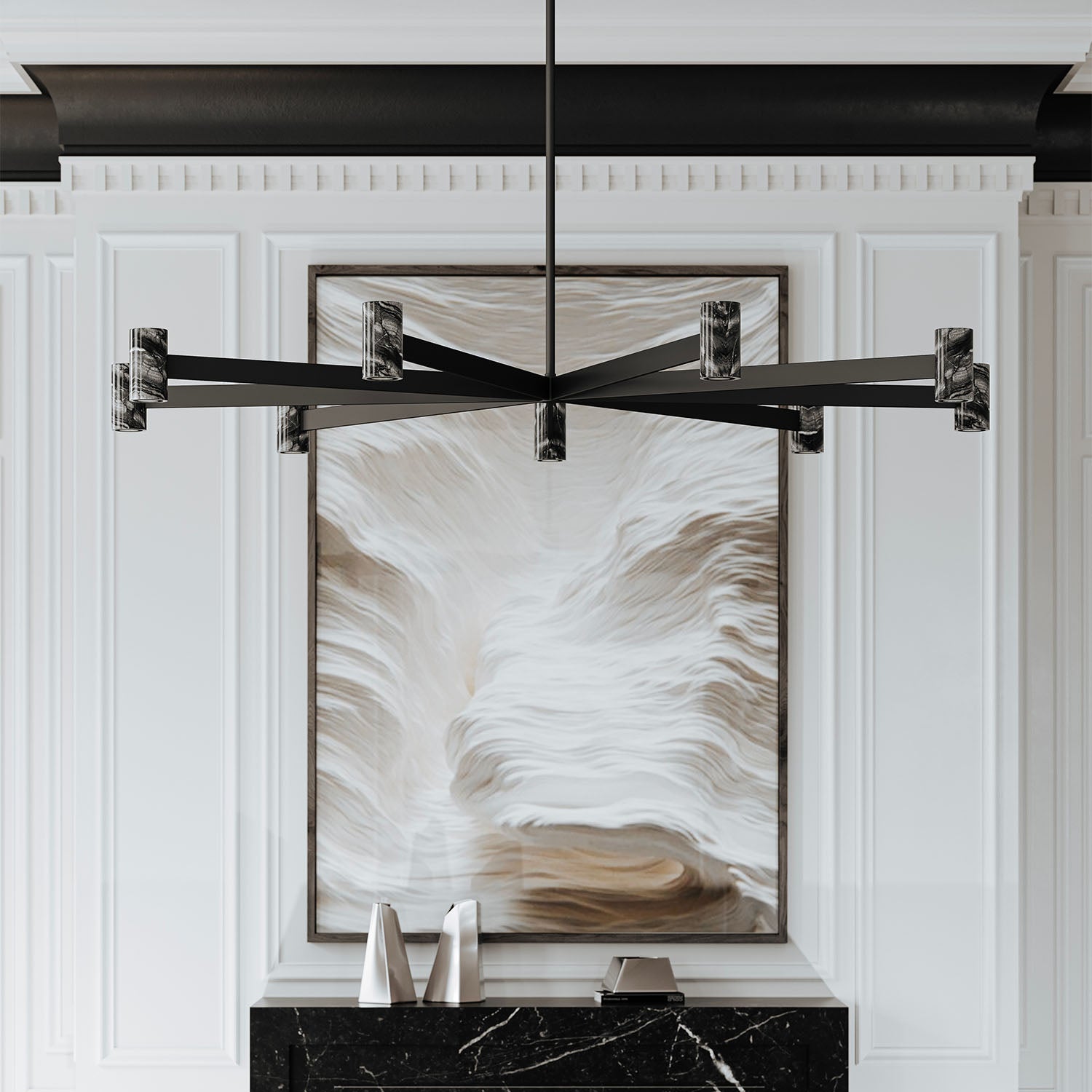 PREDOCK – Luxuriöser Designer-Kronleuchter aus Stahl und schwarzem Marmor
