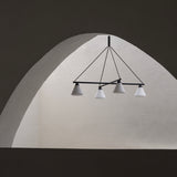 PROBE - Modern black steel chandelier, white glass cones