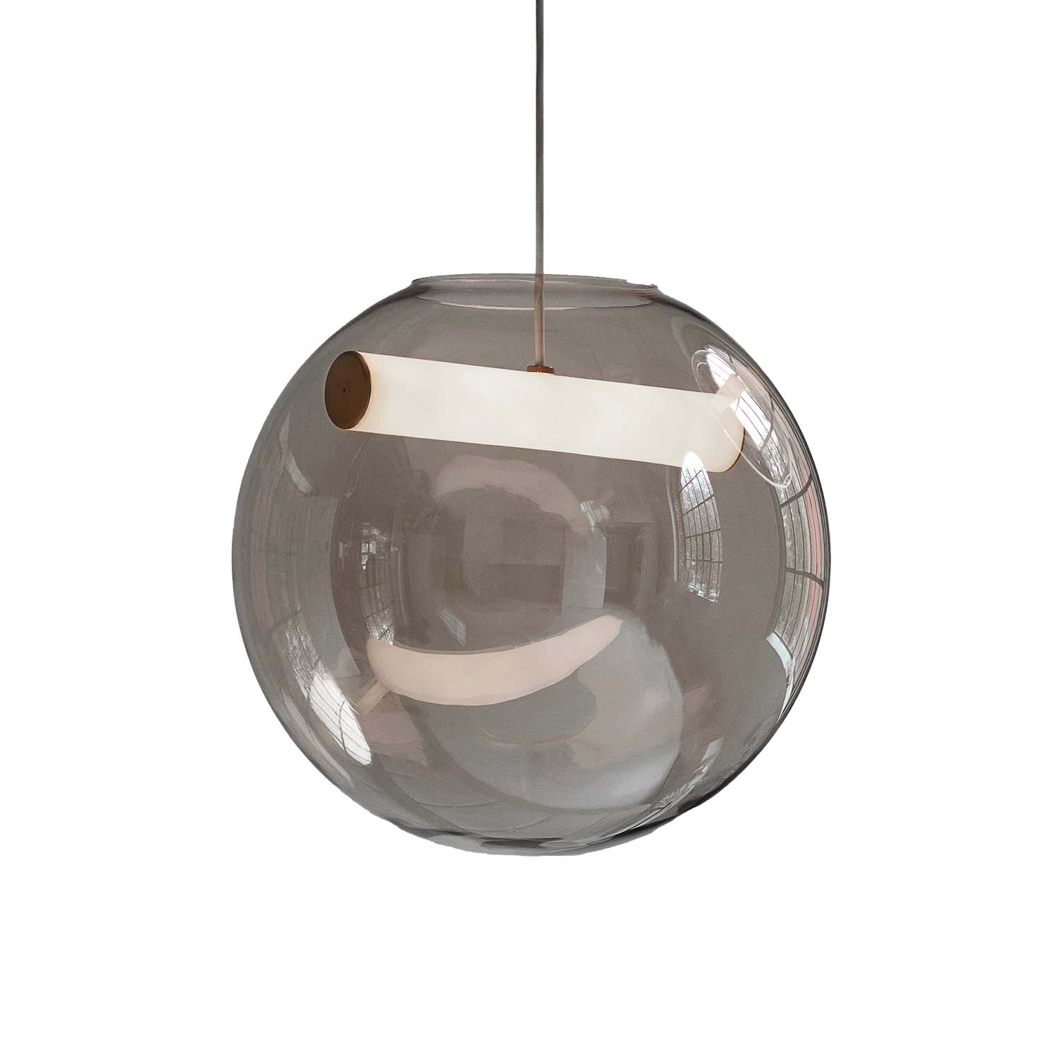 REVEAL - Smoked glass ball pendant light, integrated LED tube, Italian design