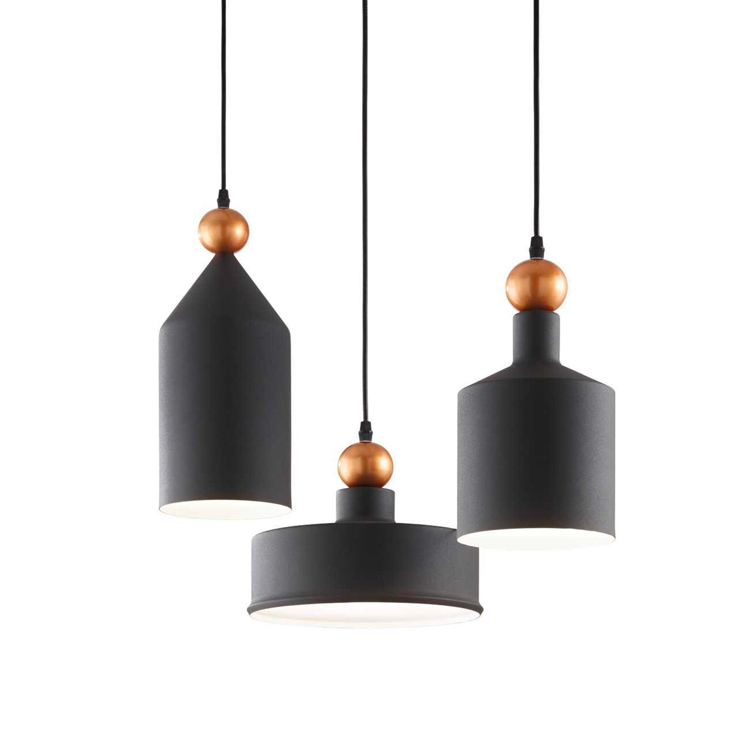 TRIADE - 3-light chandelier in industrial black steel