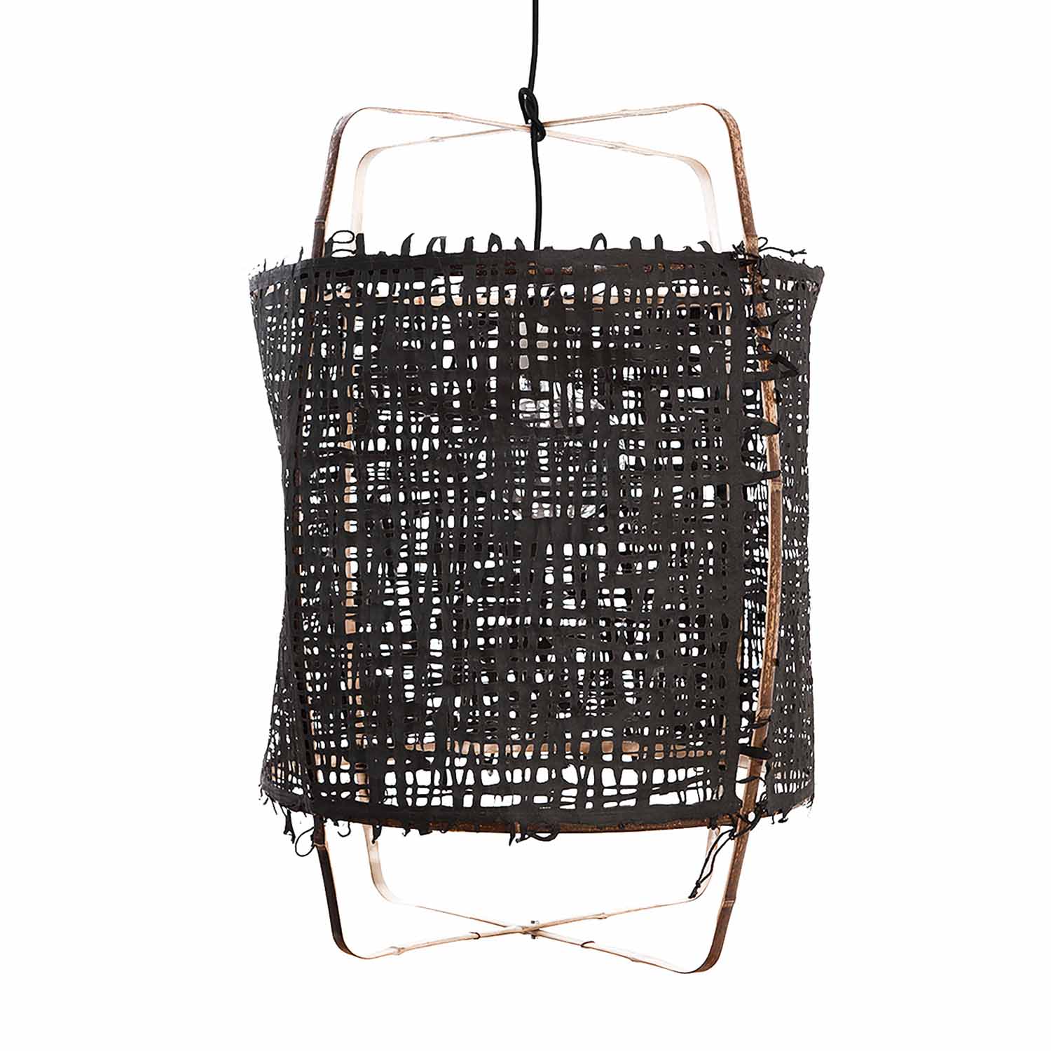 Z11 - Cage pendant light in black bamboo and white or black silk