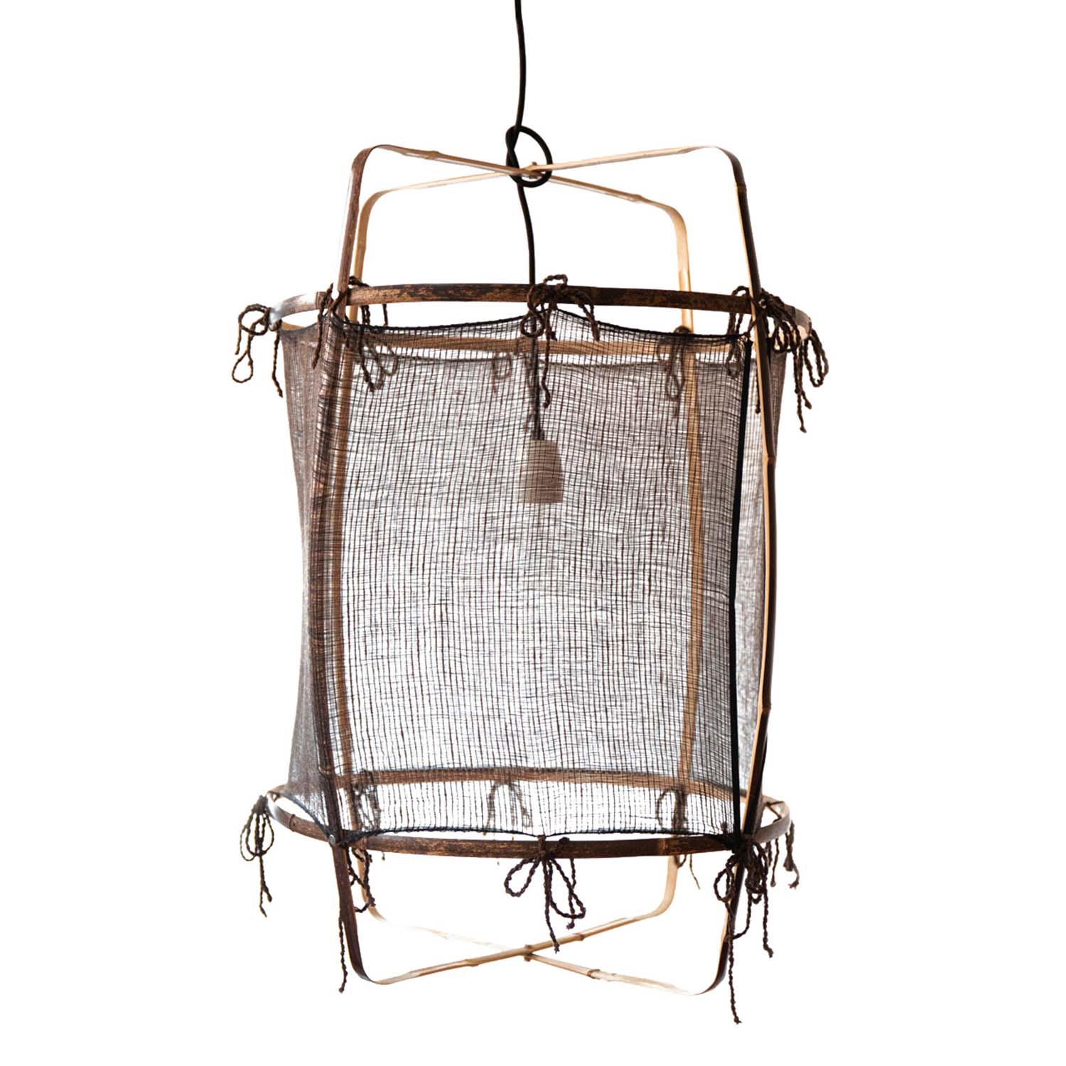 Z11 - Cage pendant light in black bamboo and white or black silk