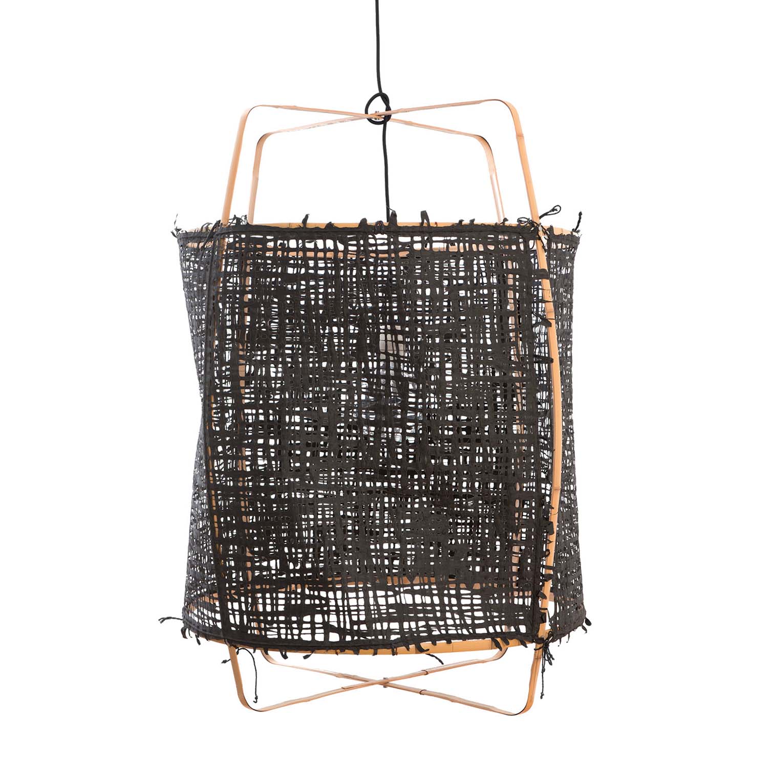 Z2 – Cage-Pendelleuchte aus hellem Bambus und weißem, beigem, grauem oder schwarzem Stoff