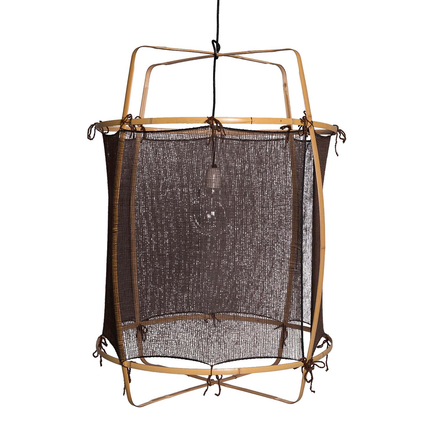 Z2 - Cage pendant light in light bamboo and white, beige, gray or black fabric