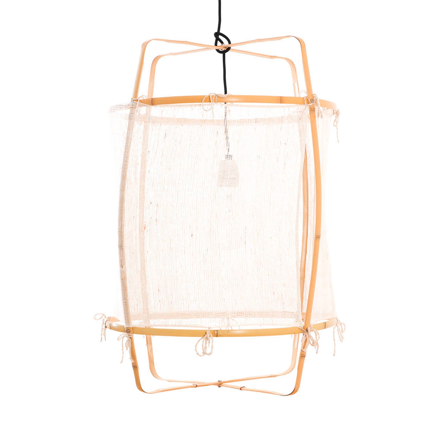 Z22 - Cage pendant light in light bamboo and white or black silk