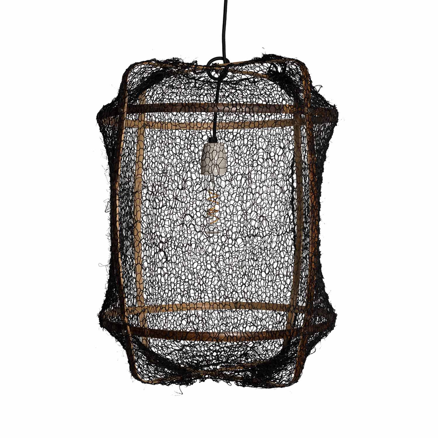 Z5 - Cage pendant light in black bamboo and white, beige, gray or black fabric