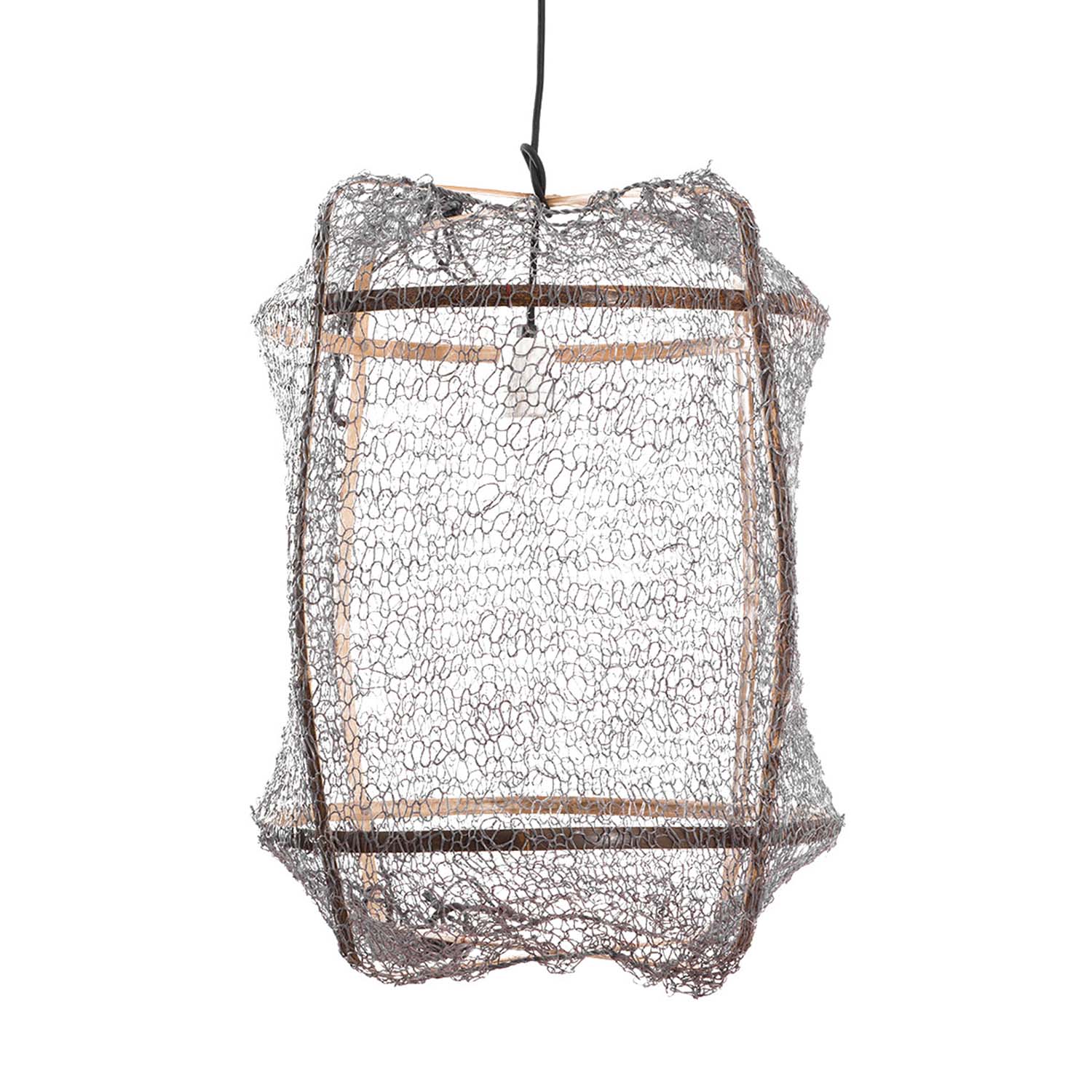 Z5 - Cage pendant light in black bamboo and white, beige, gray or black fabric