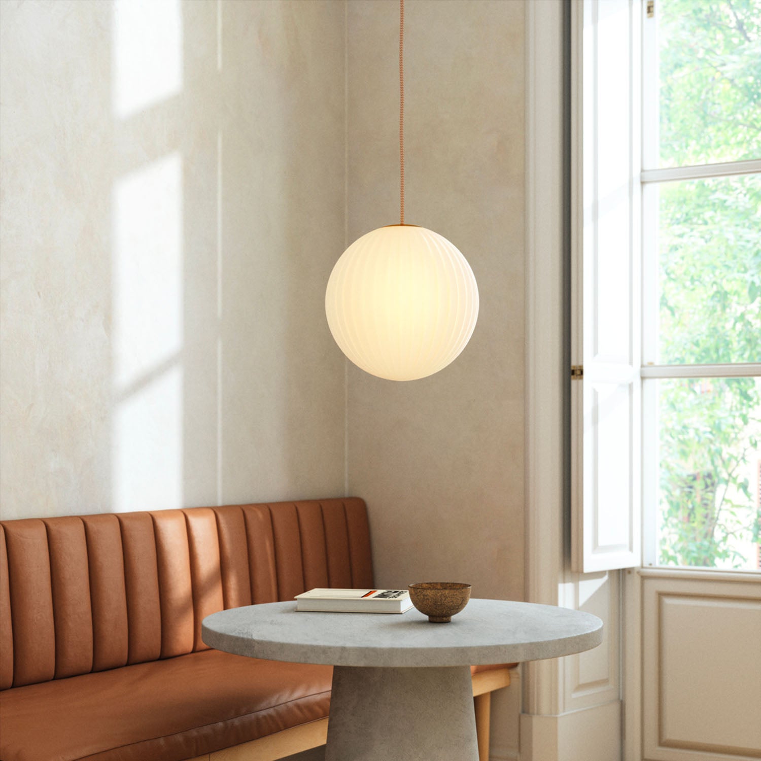 MODECO - Matte white glass pendant light, elegant and minimalist