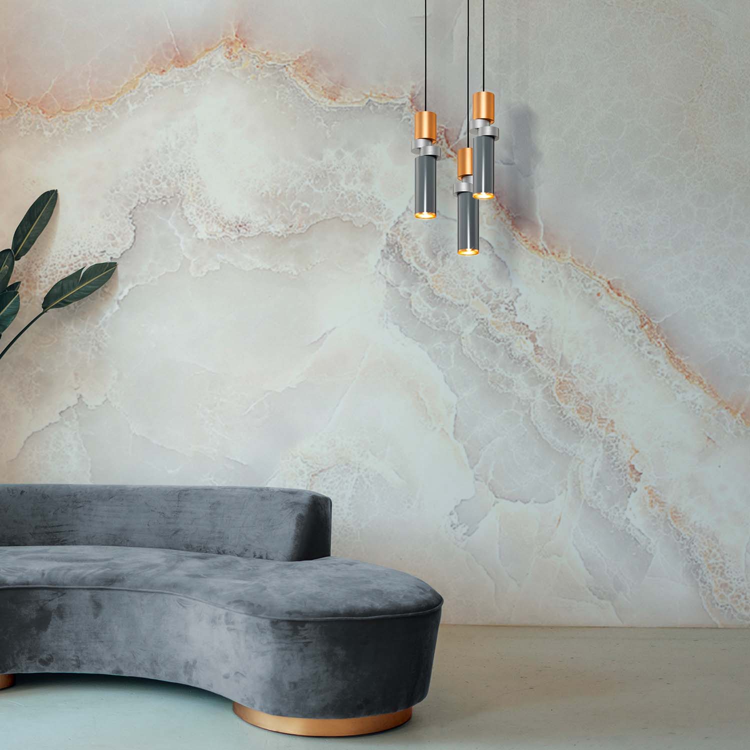 PALETTE - Designer and asymmetrical gray and copper pendant light