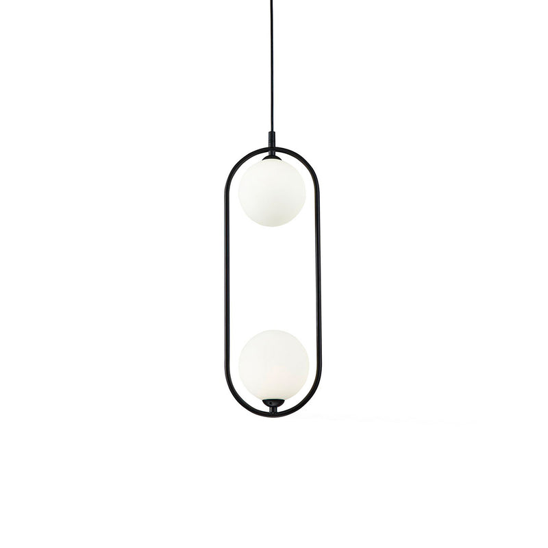 RING A - Chic pendant lamp, white, gold or black, 2 glass balls