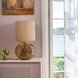 SENJA - Blown glass table lamp, handmade fabric shade
