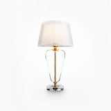 TABLE VERRE - Vintage glass table lamp, fabric lampshade