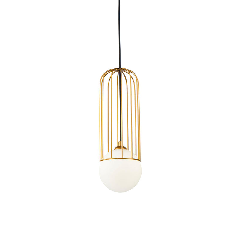 TELFORD - Gold Cage Pendant with White Glass Ball
