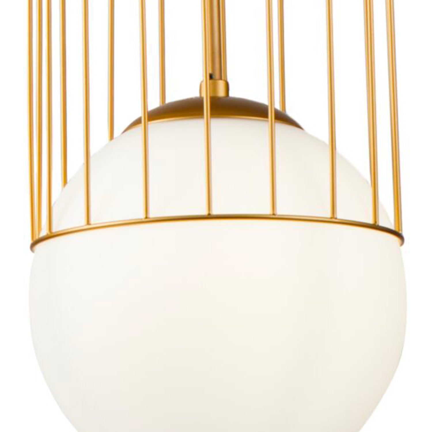 TELFORD - Gold Cage Pendant with White Glass Ball