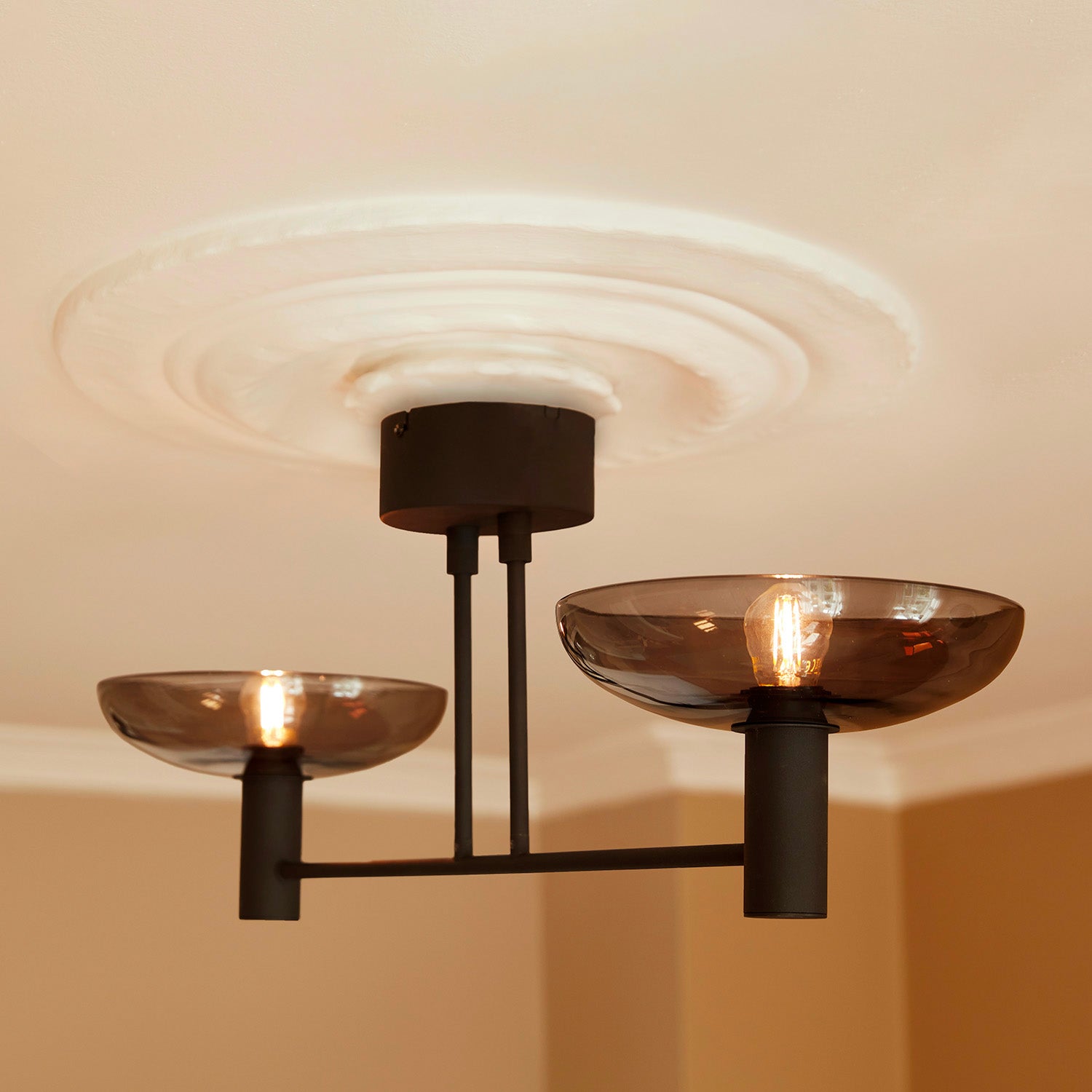 UFO - Contemporary black and smoked glass designer ceiling light